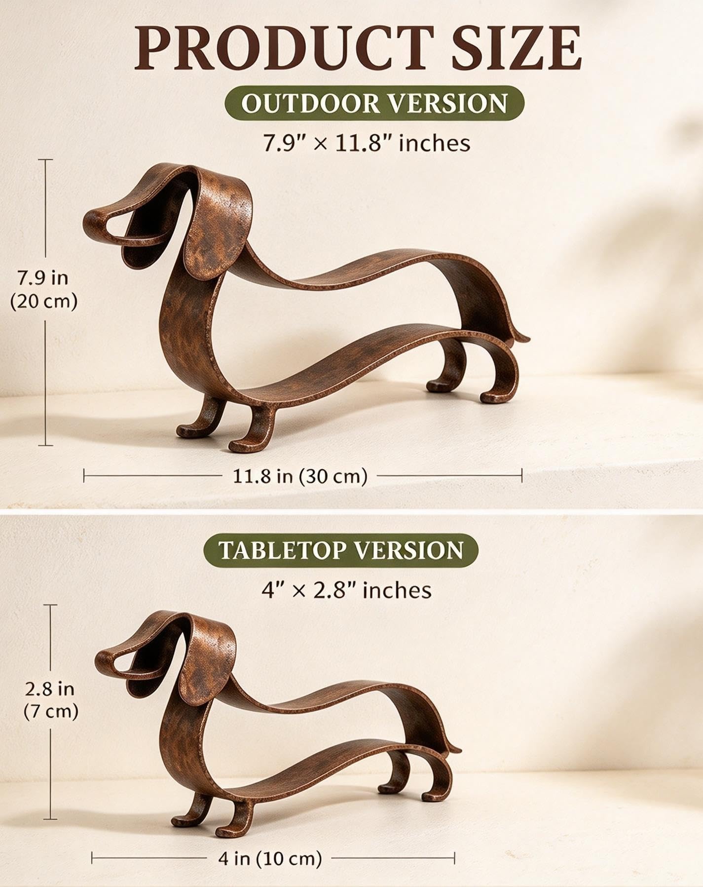Generale Statua Bassotto, Scultura Cane Metallo, Decor Giardino Rustico w