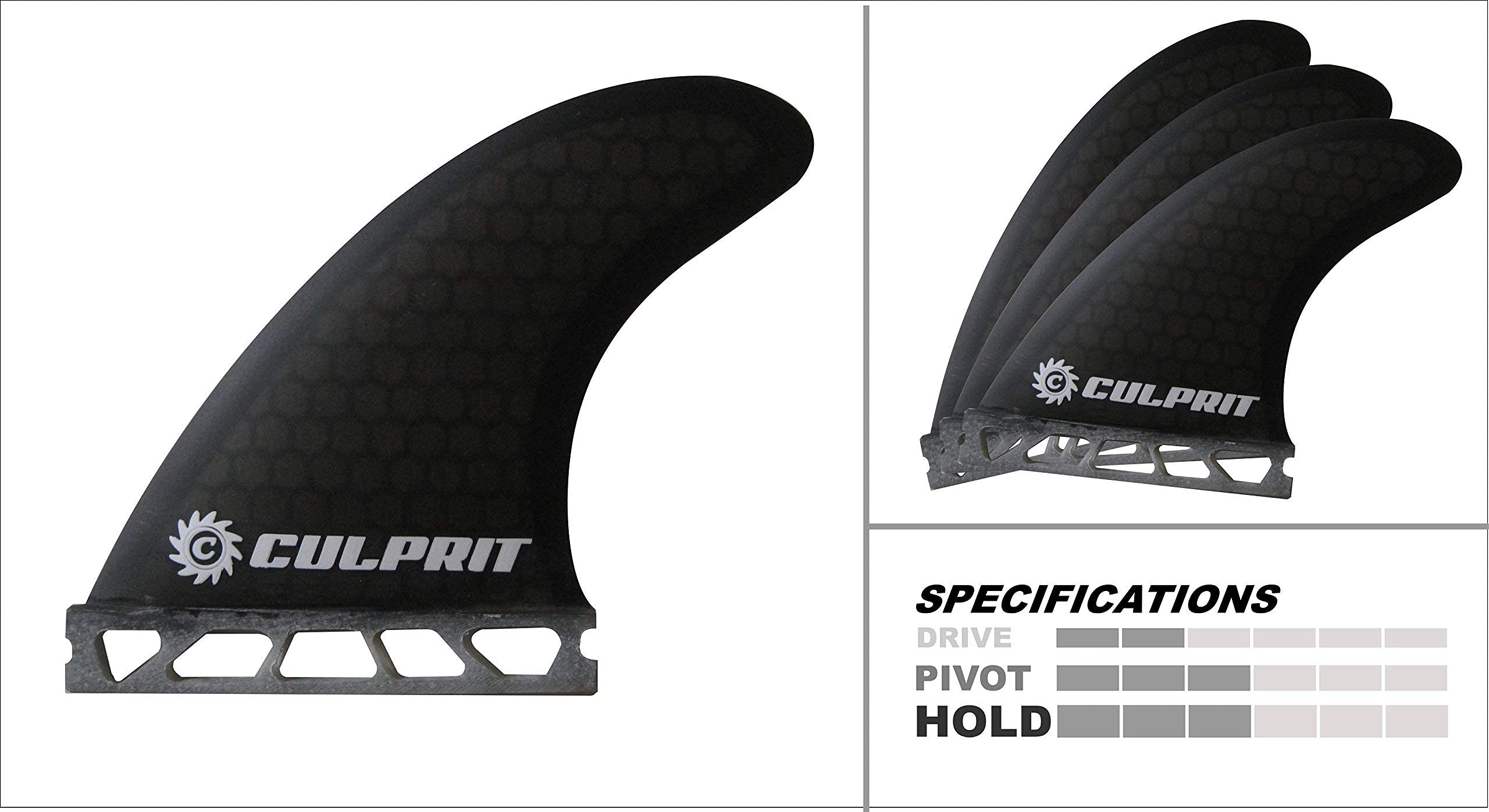 Culprit Surf C3 High Peformance RTM Honeycomb Futures Style Thruster Fins - Black