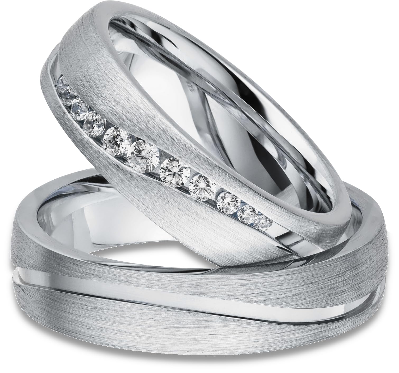 Kolibri Rings Eheringe Paarpreis | Wellenfuge 925 Silber Rhodiniert Kanalfassung | Partnerringe 5,5 mm + 11 Zirkonia Längsmatt | Trauringe Made in Germany | Gratis Gravur + Etui