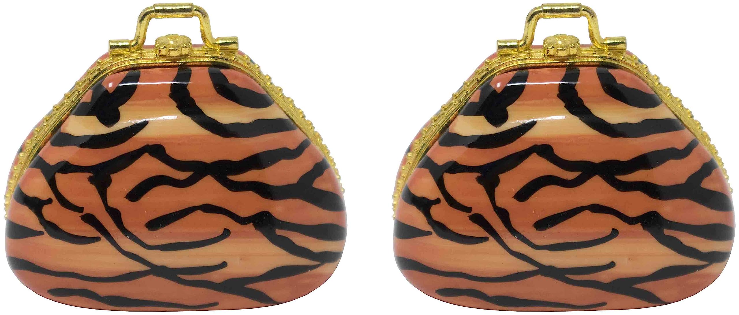 Set of 2 Ceramic Purse-Shaped Compact Pill Box & Organizer (Tiger)
