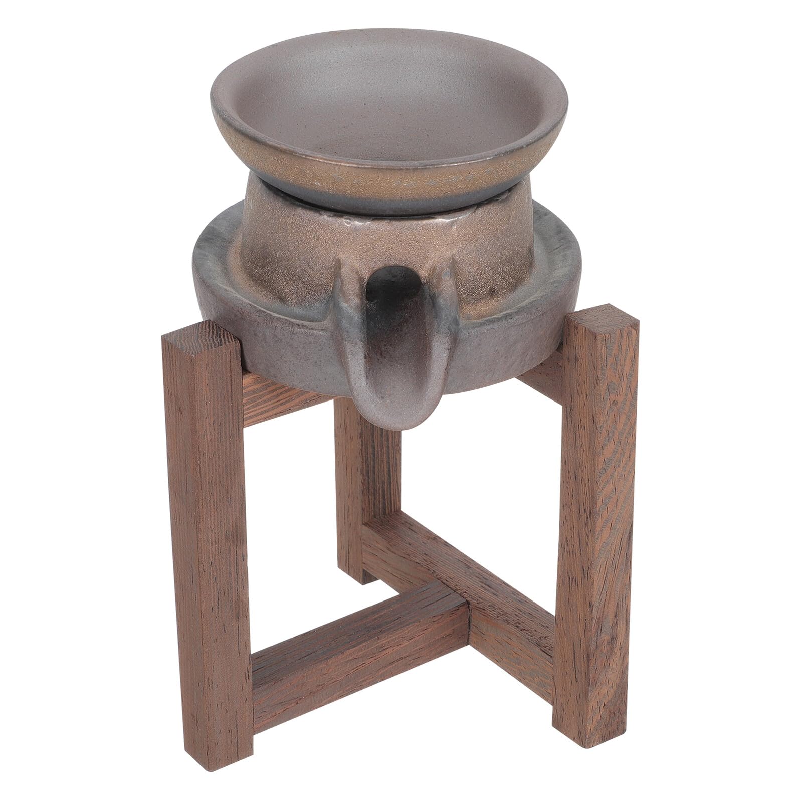Filtre à thé Kung Fu vintage en poterie grossière avec son support en bois noble POPETPOP