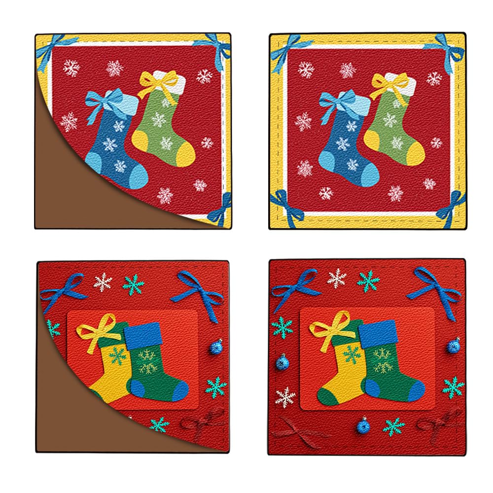 Cute Christmas Stocking Corner Bookmarks 2Pcs, Handmade PU Leather Page Corner Protectors, Winter Holiday Stationary Gift for Book Lovers, Kids, Teachers, Colorful Reading Accessories 3.54"