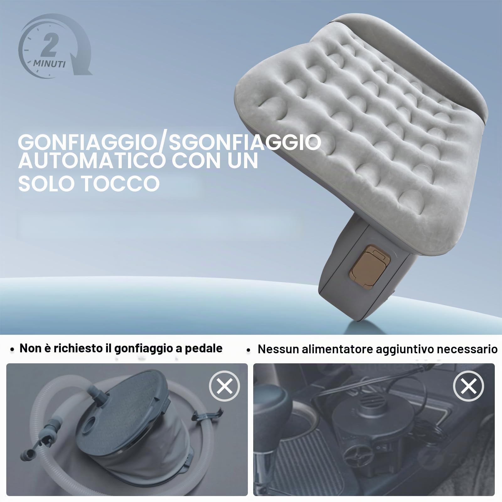 Materassi ad aria per auto Sedile posteriore, Portatile Letto Gonfiabile senza fili con pompa d'aria integrata, Universale Materassino per Sedile dell’auto adatto alla maggior parte dei SUV dell'auto