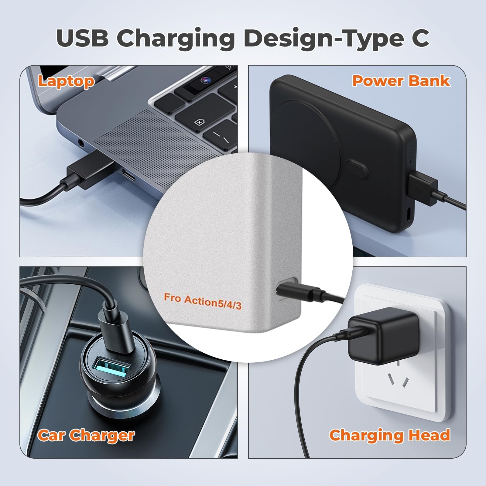OSMO Action 6/5 Pro/4/3, kit di 3 batterie di ricambio da 2800 mAh, tipo C, USB, doppio canale, caricatore LED per OSMO Action 6/5 Pro/OSMO Action 4/OSMO Action 3 (3 batterie + 1 ricarica)