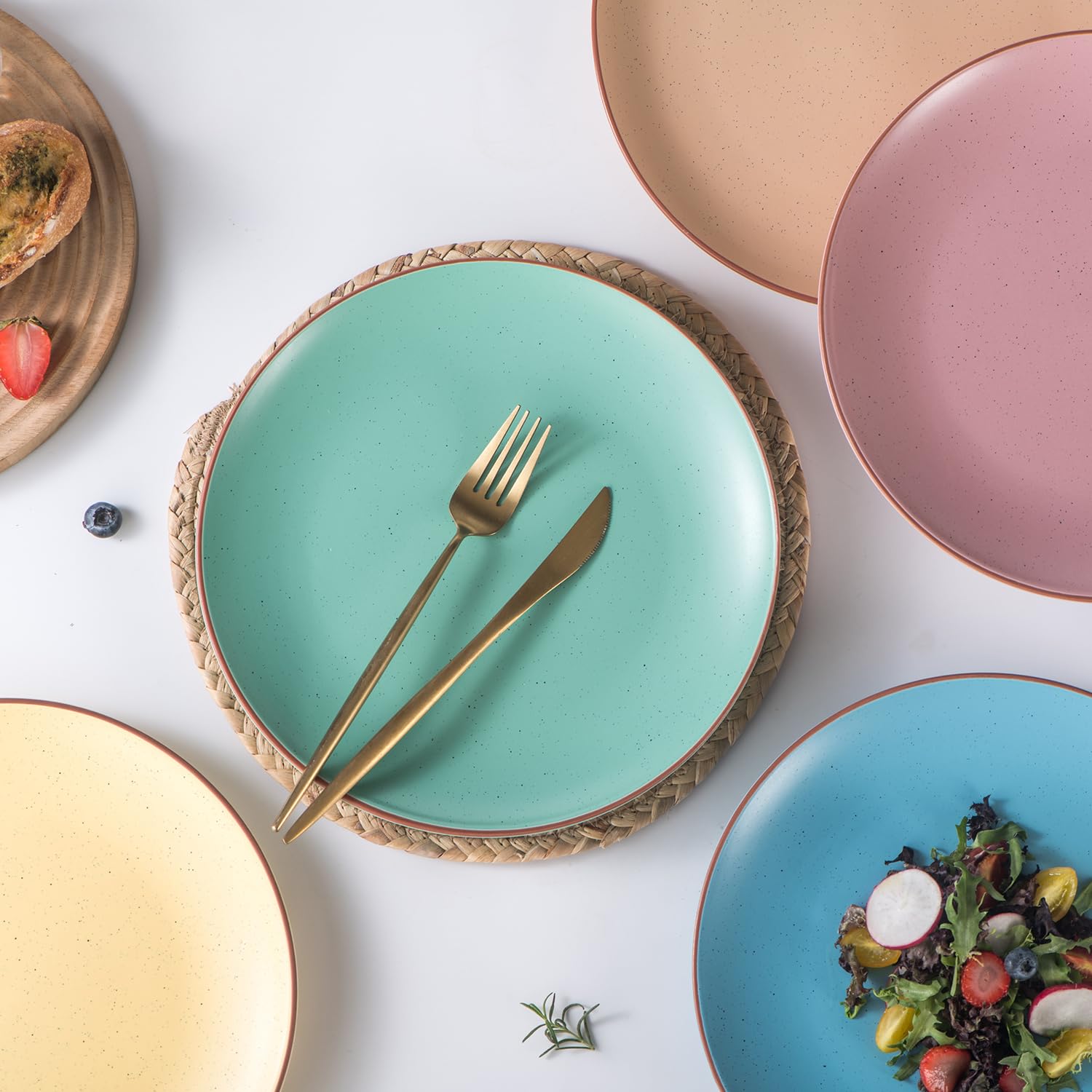 Ceramic Dinner Plates Set Of 6,10.5 Inch Handmade Reactive Glaze Stoneware Plates,Rustic Shape Dinnerware Dish Set For Kitchen,Microwave & Dishwasher Safe,Scratch Re Stant-Reactive Color