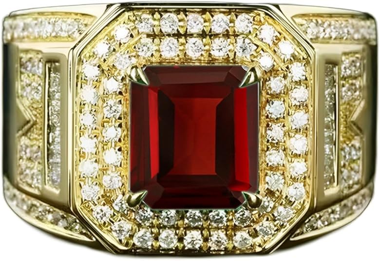 Ndocex 10K 14K 18K Solid Gold 2CT Ruby Ring for Men Emerald Cut Lab ...
