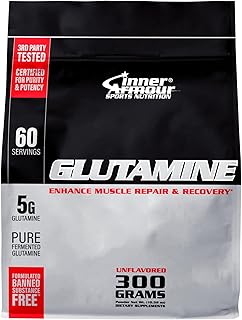 Inner Armour Pure Glutamine Powder – Post Workout Recovery – Muscle Growth – Immune System Function - Fast Dissolving, Flavor-Free, Vegan-Friendly Fitness Supplement - 300 gr or 60 Servings