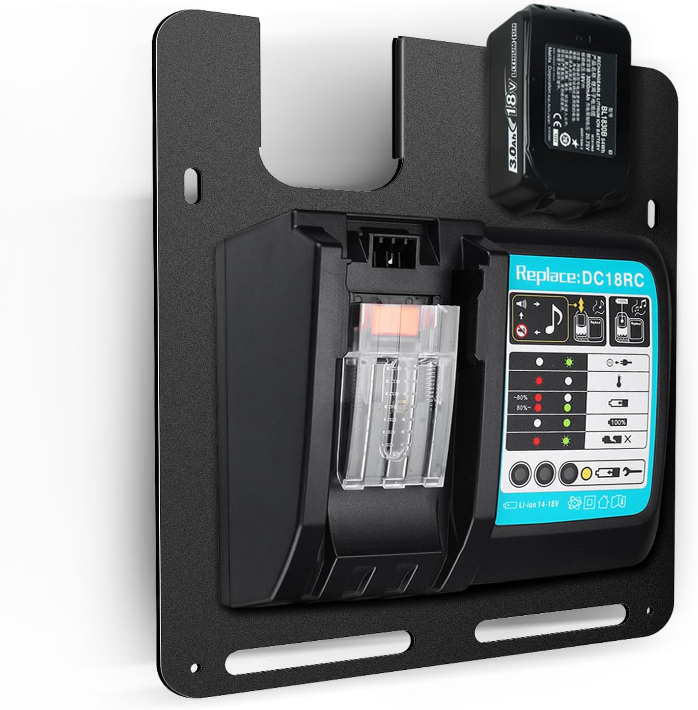 Wall Mount for Makita Batteries and Chargers,for DC18RC Charger,for Makita 18V 14.4V Battery, Stable 2 Battery Holder and Charger Holder, Suitable for Workshop and Garage