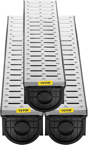 Miniatura 9 de VEVOR Sistema de drenaje de zanjas, drenaje de canal con rejilla de metal, zanja de drenaje de HDPE de 5.9 x 5.1 pulgadas, drenaje de piso de garaje