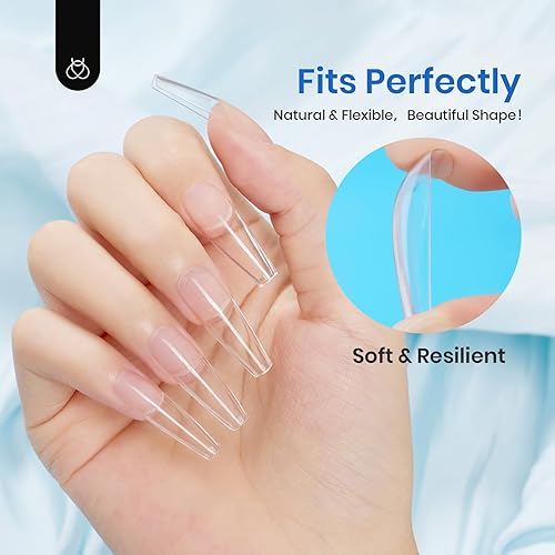 Miniatura 73 de Beetles - Kit de gel para extensión de uñas fácil de usar, 500 uñas de gel de almendra extracortas transparentes y preformadas, pegamento multiusos