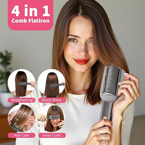 Miniatura 2 de Cepillo alisador de cabello, cepillo de alisado iónico 2000 para mujeres con 5 temperaturas 20 segundos, calentamiento rápido de doble voltaje,
