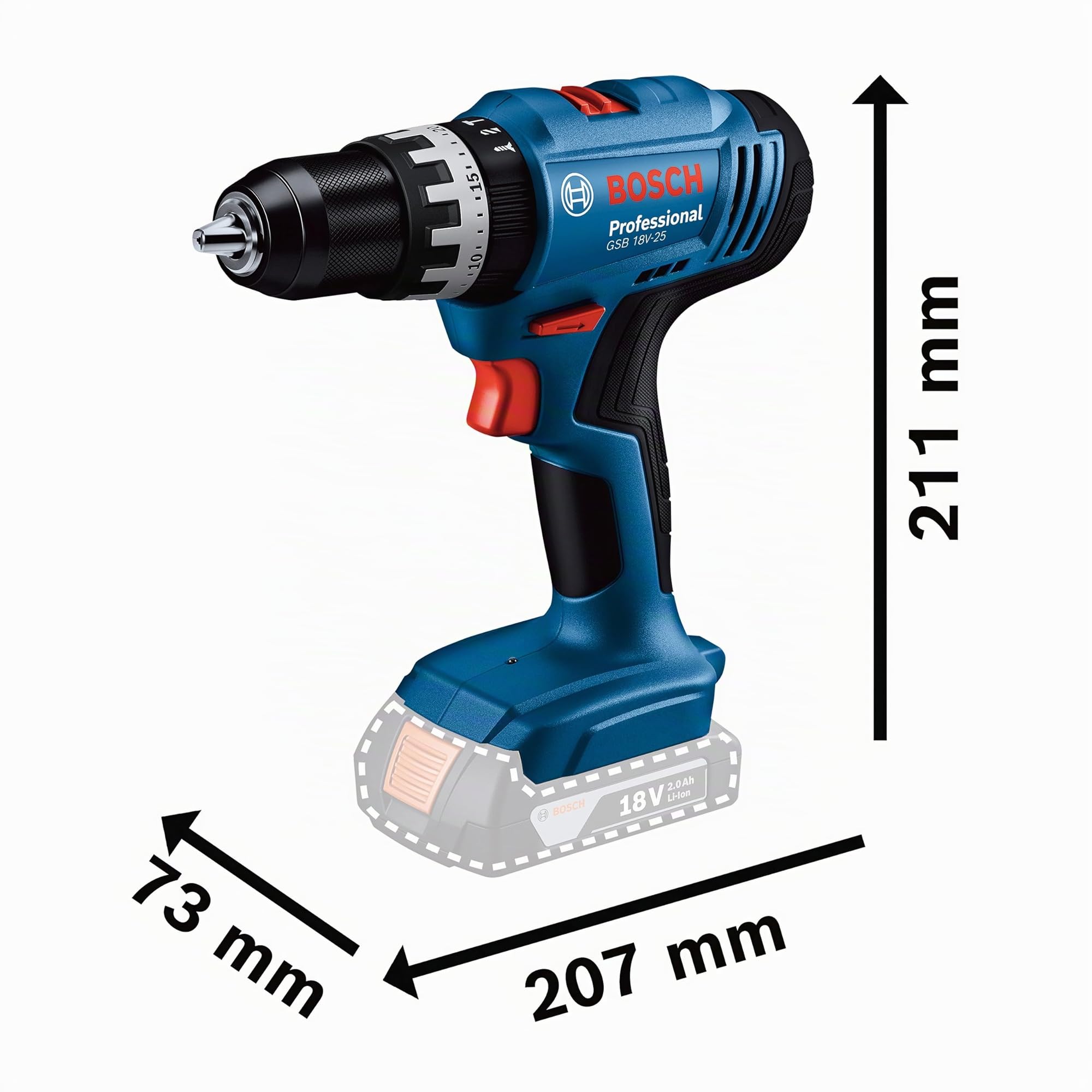 Bosch Professional 18V System Taladro Percutor a Batería GSB 18V-25 (Ø máx. del tornillo 10 mm, incl. 2 GBA 18V 2.0Ah, 1 GAL 18V-20, maletín de transporte)