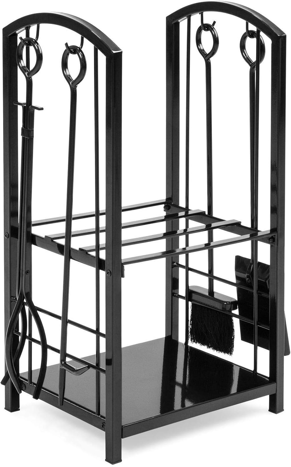 TimmyHouse Wrought Iron Firewood Log Rack Set Poker Hook Brush Shovel Tong Grabber