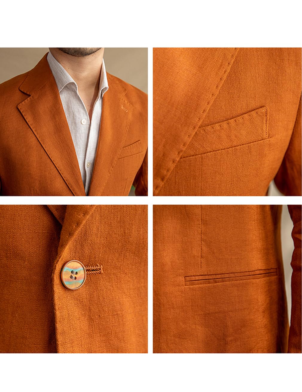 Chaqueta ligera de lino para hombre, ajustada, para primavera y verano, deportiva, con muesca, estilo informal