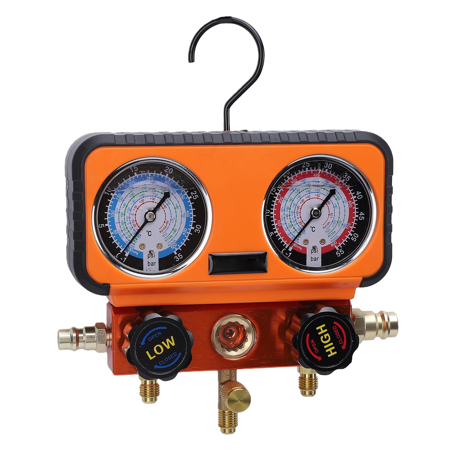 banapoy Juego de Manómetros de Colector HVAC para Refrigerante R12 R22 R134 R502 R1234yf, Juego de Manómetros de CA de 3 Vías con Mangueras, Kit Completo de Recarga de Aire Acondicionado