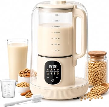6 In 1 Automatic Soy Milk Maker, 50Oz 1500Ml Nut Milk Maker Jug Blenders, for Homemade Plant-based Milk, Oat, Soy, Yogurt with Delay Setting and Self Cleaning and Keep Warm