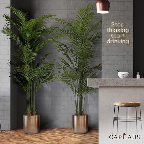 Miniatura 9 de CAPHAUS Palmera artificial en maceta de 6 pies, planta de palma falsa realista para interiores y exteriores, resistente a los rayos UV, árbol