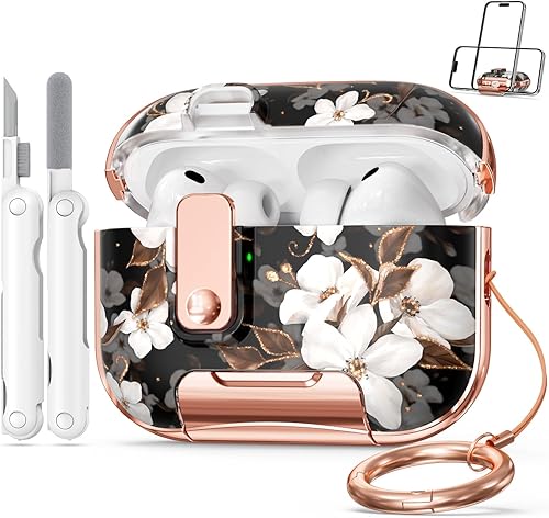 Miniatura 2 de Funda para Apple AirPod Pro 3 2025 con cerradura, funda transparente de TPU floral para AirPod Pro de 3 generación para mujeres y niñas, fundas para