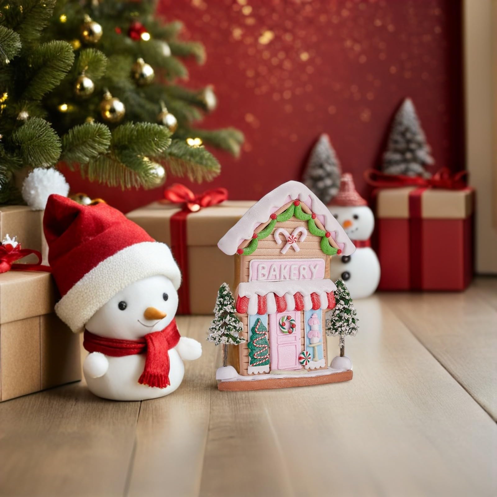Casa Navideña de Arcilla Polimérica, Adorno Festivo Pintado a Mano para Decoración de Mesa en Fiestas de Invierno