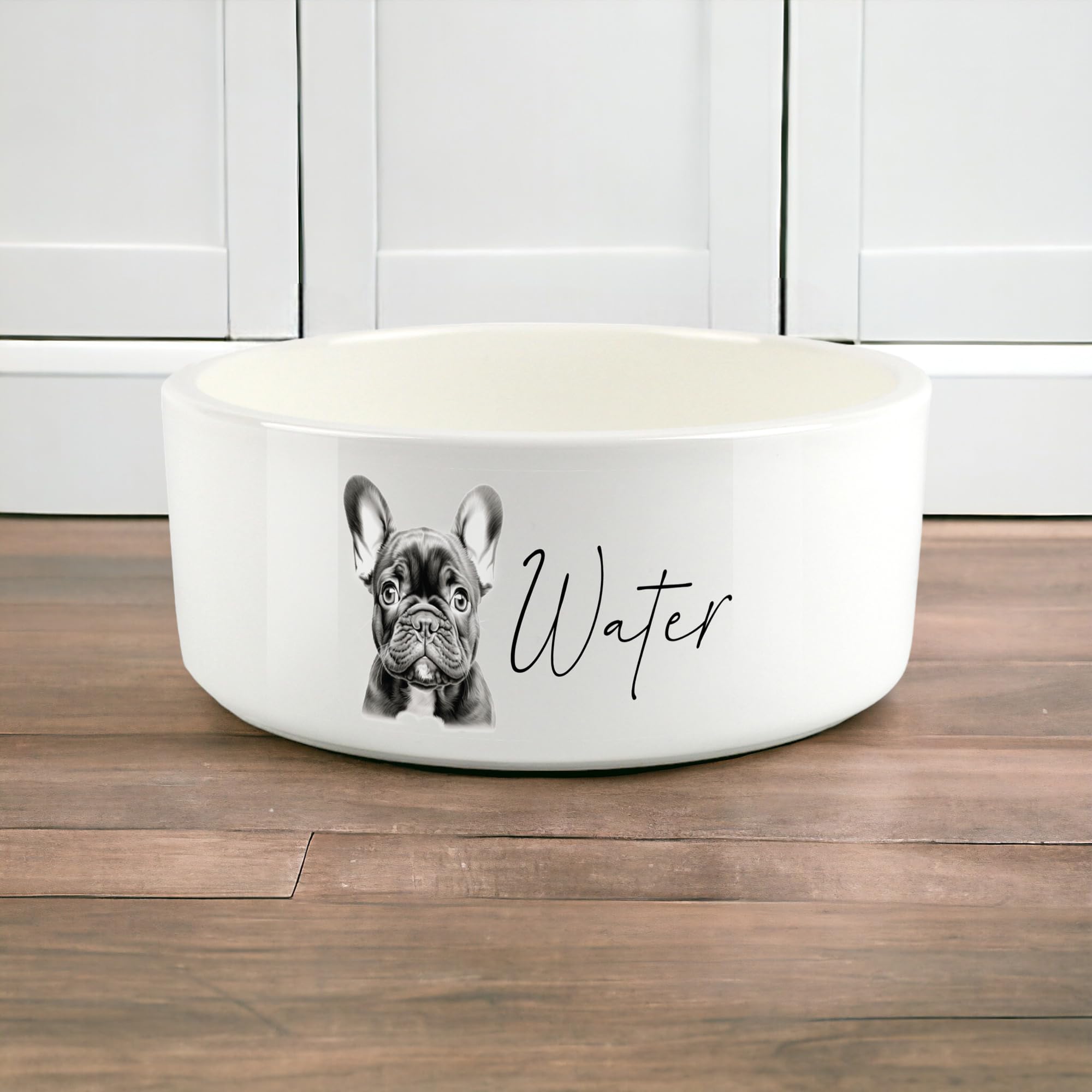 Frenchie Pet Bowl - Black & White French Bulldog Portrait Large Ceramic Water Bowl - White Water Dish For Dogs - Image 2