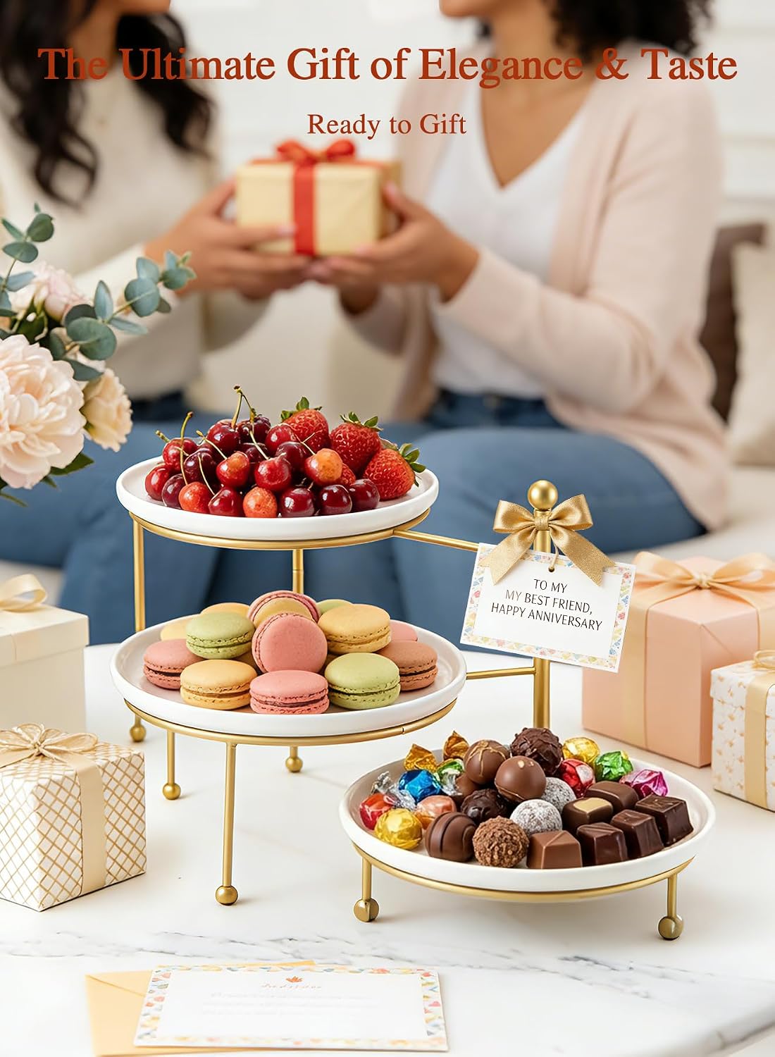 Tiered Serving Tray for Party, 10 Inch Dessert Display Stand, Gold