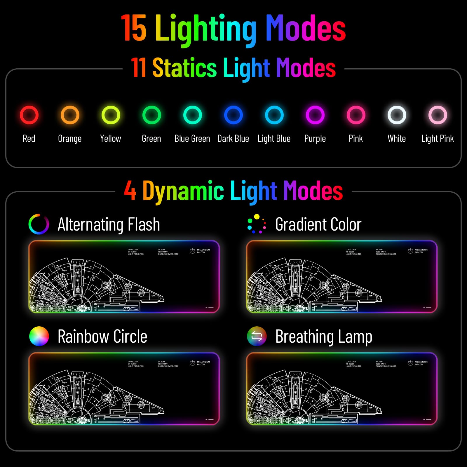 Alfombrilla de mouse RGB LED para juegos, teclado grande, lindo ordenador de sobremesa, portátil, 14 luces, XXL, largo, gigante, grande, fresco, diseño moderno, único para hombres, niños,