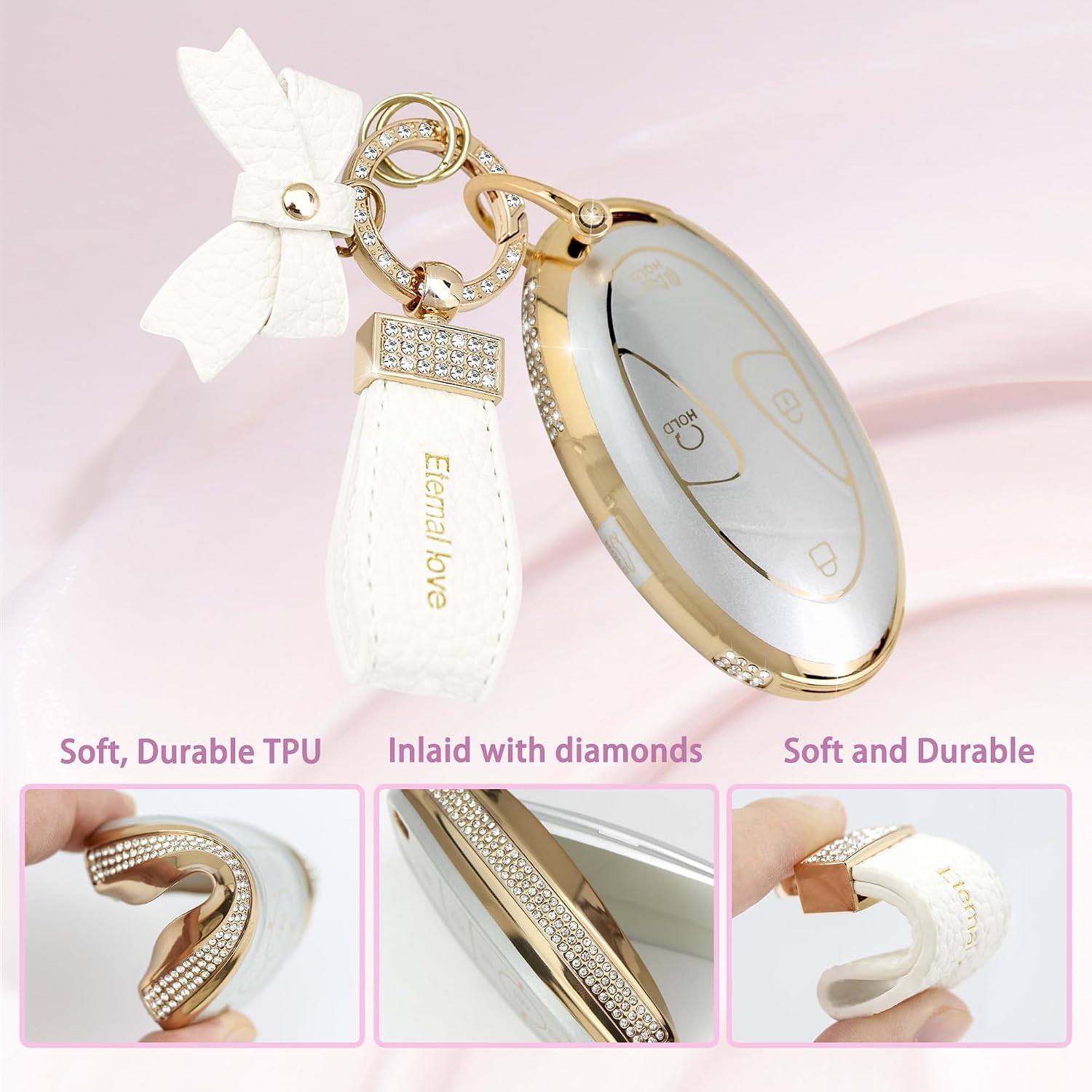 Loyvan for Hyundai Diamond Edge Key Fob Cover with Bowknot Keychain image 4