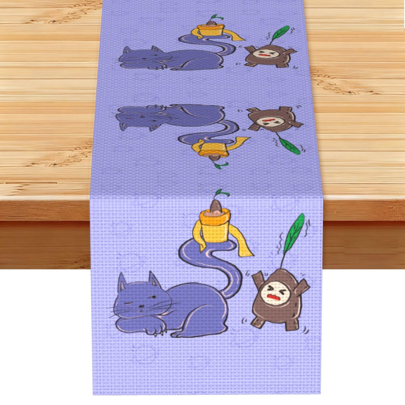 Sunflower seeds and cats Linen Feel Table Runner Wedding Party Home Decoration