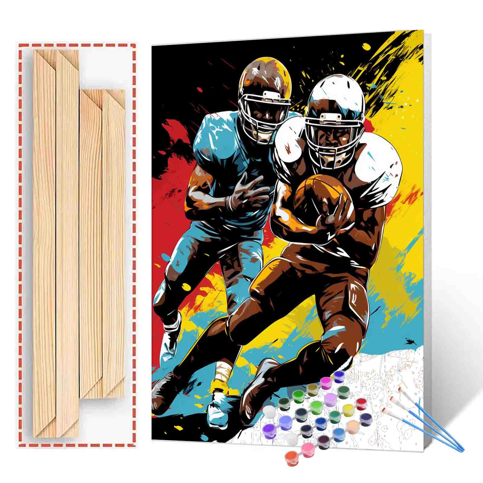American Football Competition Paint by Numbers for Adults Graffitic Sportman DIY Digital Oil Painting Kits Canvas with Brushes Sport Doodle Acrylic Pictures Home Decor Gifts 16x20inch(DIY Frame)