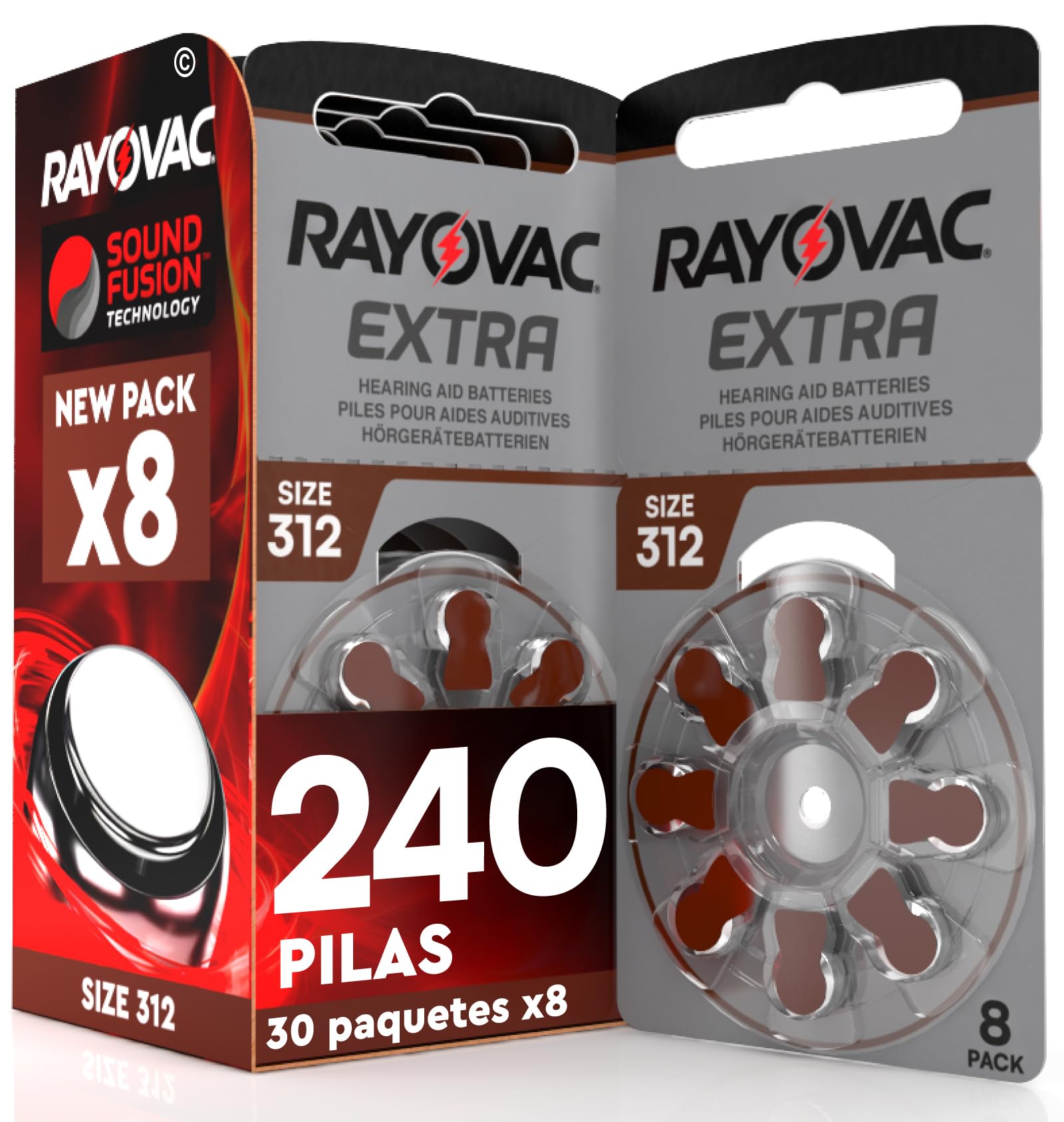Rayovac Extra 312 - Lote de 240 Pilas para audífonos (30 blísteres de 8 Pilas)