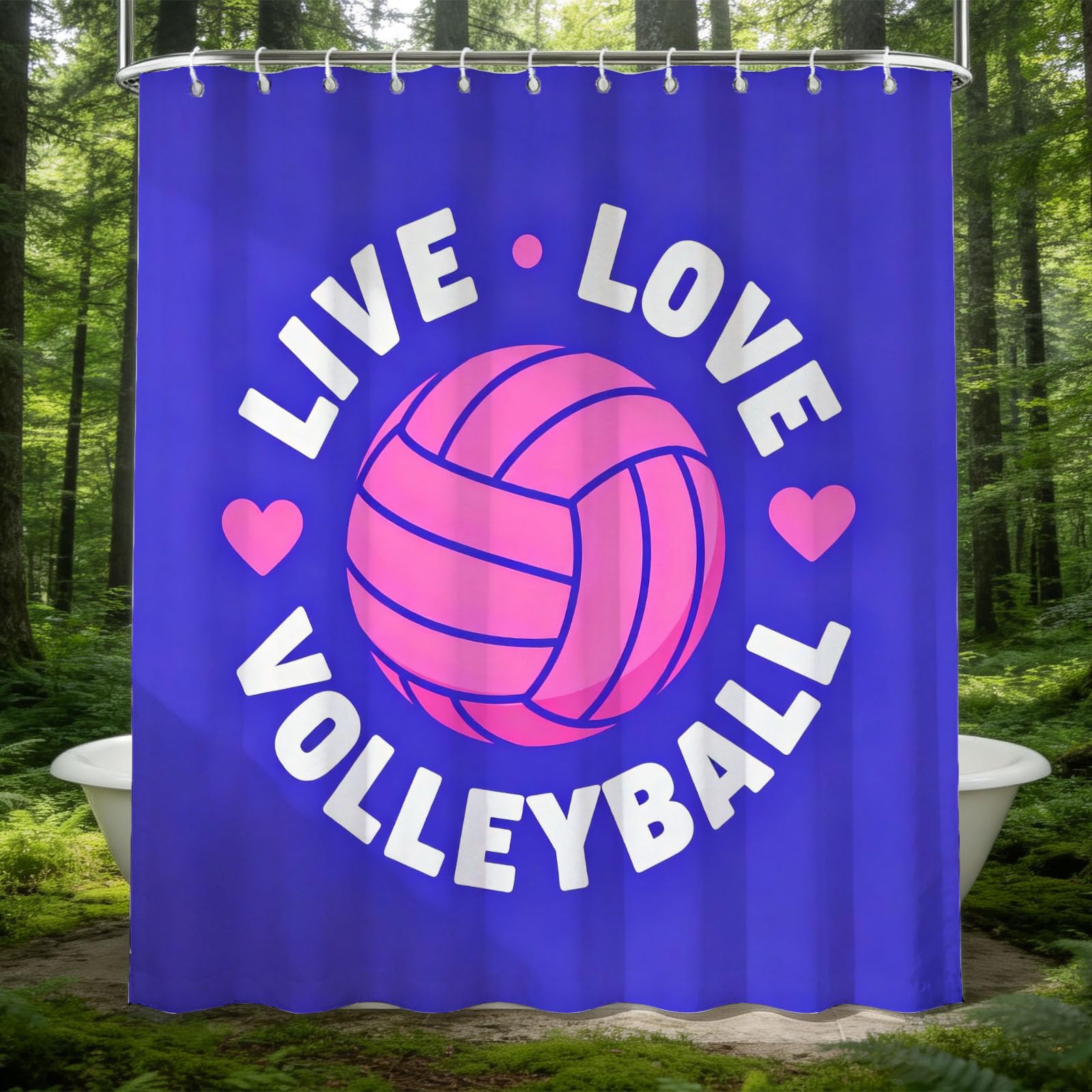Hongduo 3D Volleyball Shower Curtain for Stalls Bathtubs Simple Bathroom Decor Shower Curtain Set Polyester Fabric Waterproof 180x180cm/71X71 Inch with Hooks