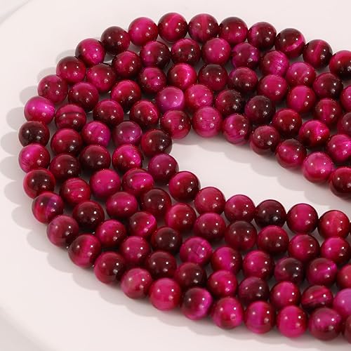 Miniatura 5 de 108 cuentas redondas de ojo de tigre magenta natural de 0.315 pulgadas para hacer joyas