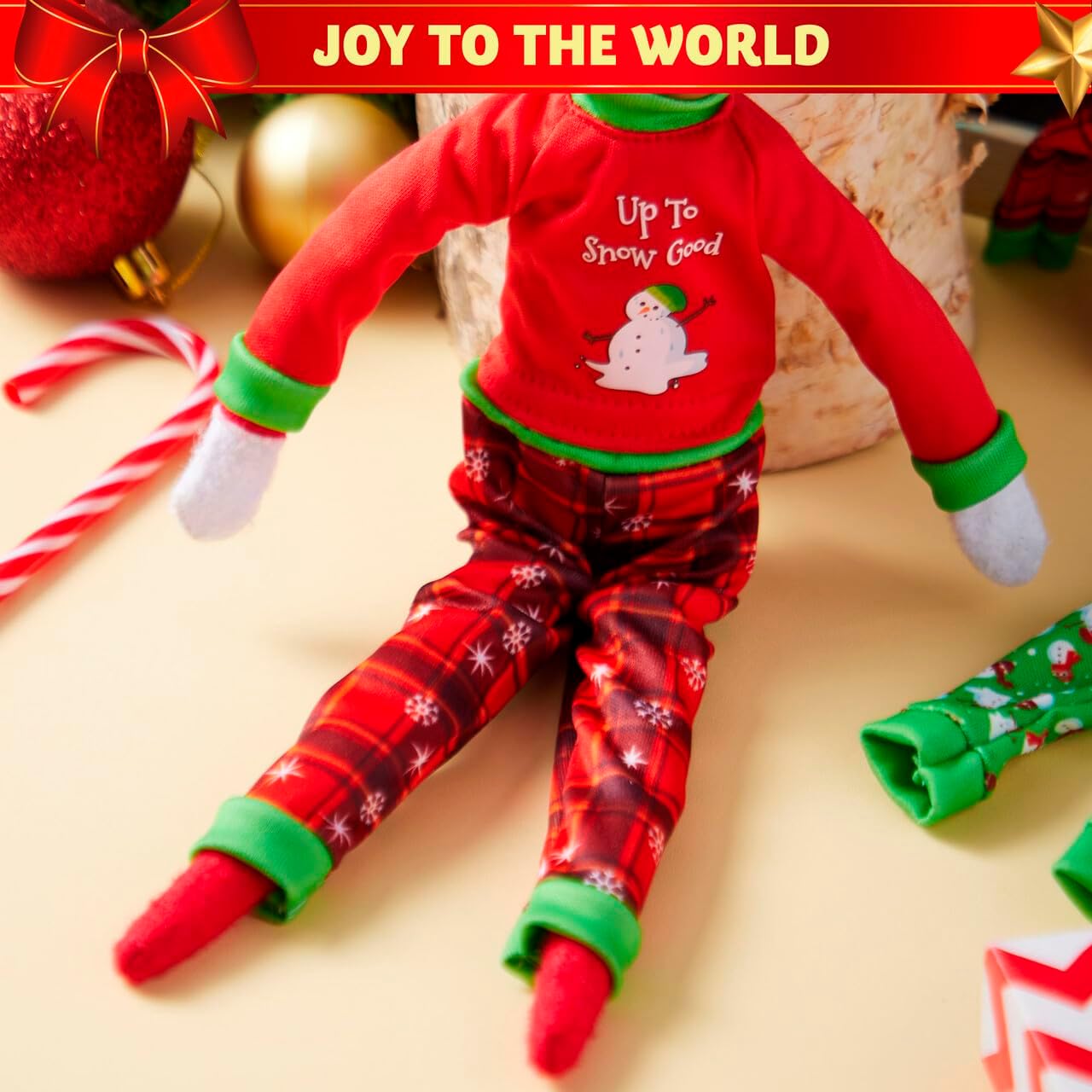JOYIN 4 Pcs Christmas Elf Accessories - Xmas Clothing Ugly Sweaters for Dolls, Santa and Snowman Classic Style Green and Red Sweaters for Holiday Decorations