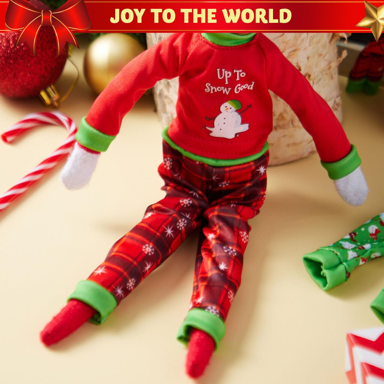 JOYIN Weihnachtselfen-Zubehör, hässliche Pullover für Puppe, Weihnachtsmann und Schneemann, klassischer Stil, Pyjama, Weihnachtspuppenkleidung, Weihnachtspullover für Puppe, Grün, Rot, 4 Stück