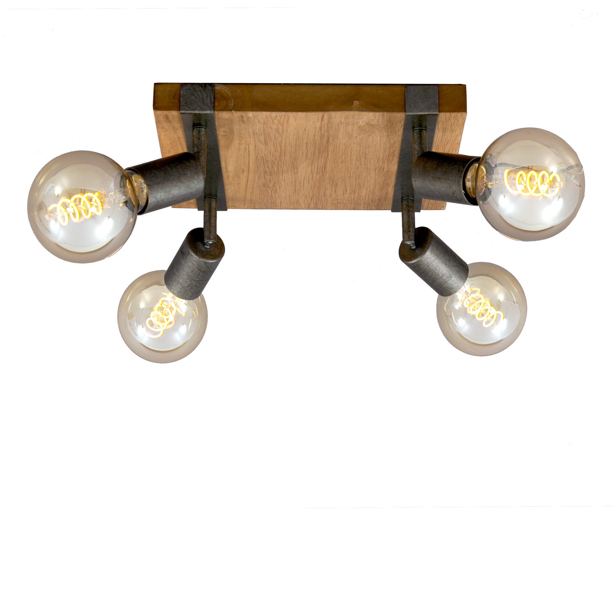 BRILONER - Lampada da soffitto, plafoniera vintage, faretti retrò, vintage, girevole e orientabile, 4x E27, metallo-legno, 25W, 280x280x90mm (LxPxA), colore grigio piombo
