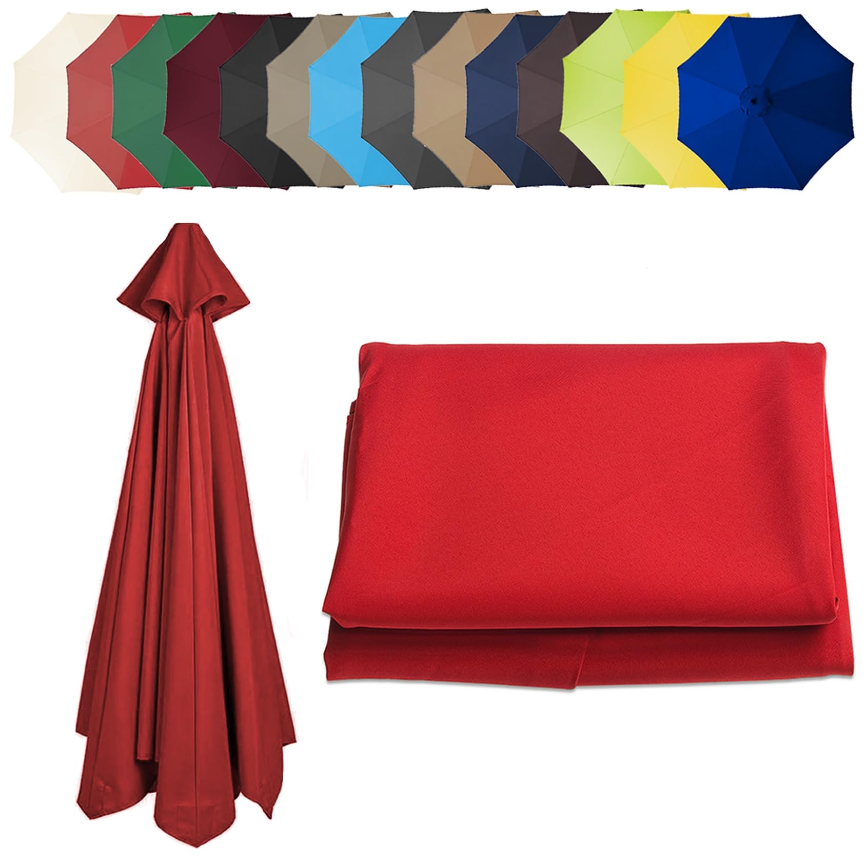6 Ribs/8 Ribs Replacement Parasol Cover, Umbrella Canopy Replacement, Sun Umbrella Replacement Cloth, Garden Parasol Canopy Cover (6.5ft/8.8ft/9.8ft | 200cm/2.7m/300cm)(Color:Red,Size:8 ribs-3m(9.8ft)