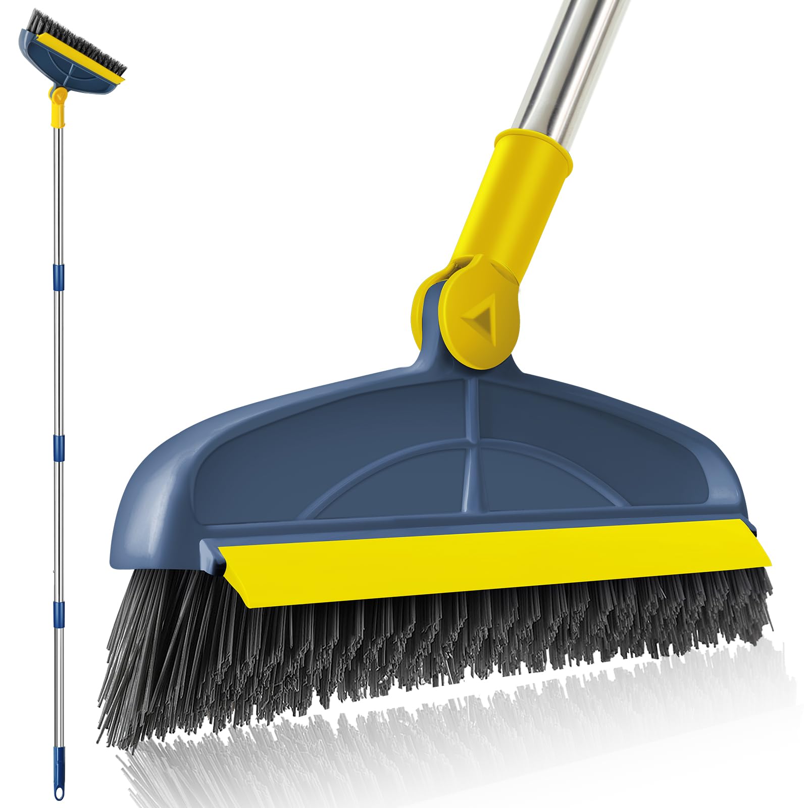 Cepillo de lechada con mango largo ajustable de 61.4 pulgadas, cepillo de línea de lechada en forma de V, cepillo de suelo 2 en 1 con raspador, cepillo giratorio con cerdas rígidas para ducha, cocina,
