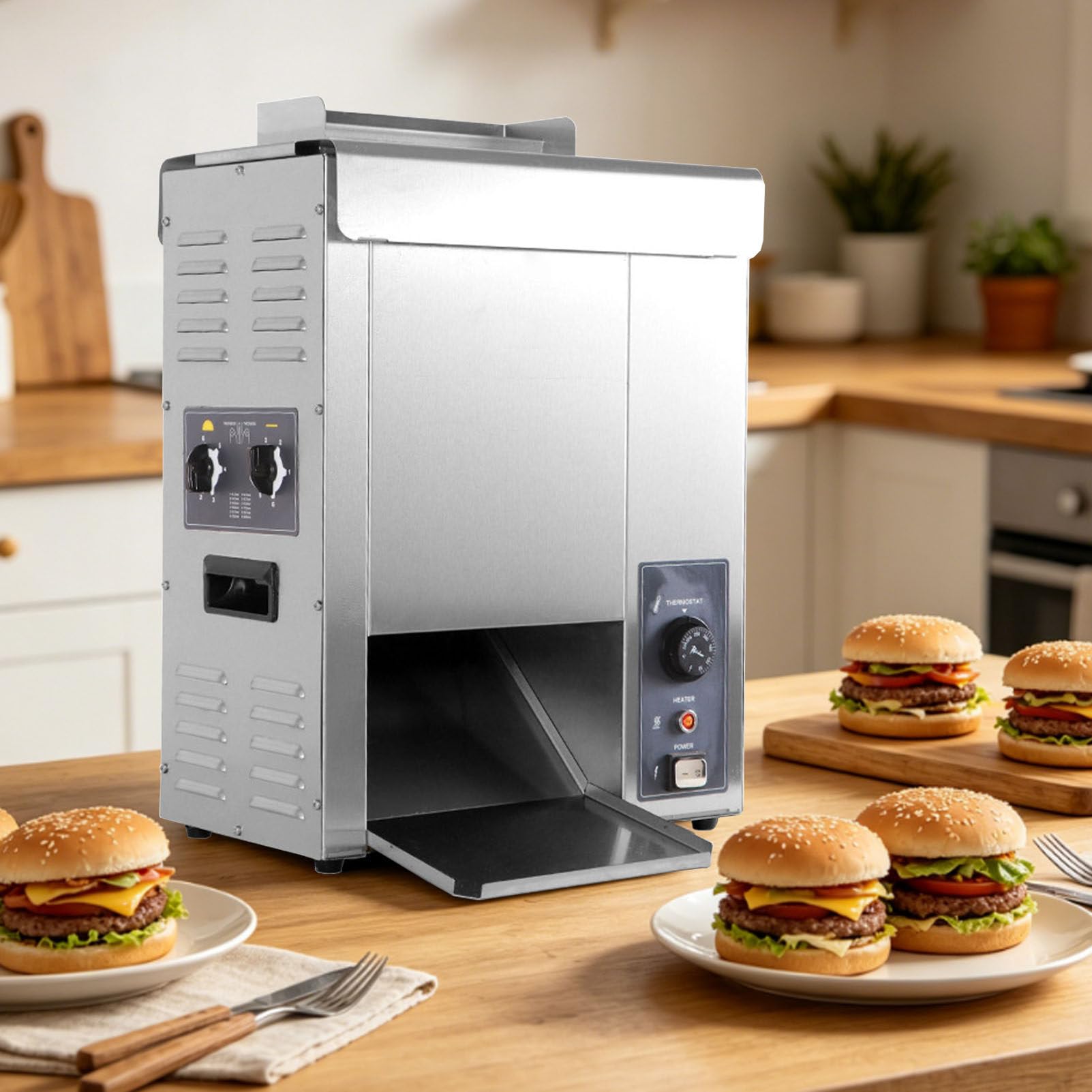 Elektryczna pionowa maszyna do wypieku burgerów, komercyjna maszyna do burgerów, w pełni automatyczna maszyna do burgerów, regulowana grubość do hamburgerów restauracyjnych