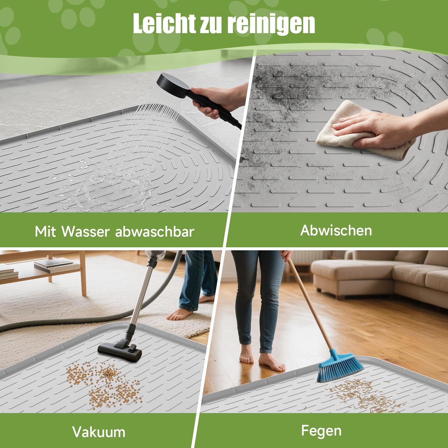 Silikon Katzenklo Matte mit Verteilerrillen, Erhöhtem Rand, 101x71cm XXL, Wasserdichte Katzentoilette Unterlage, Rutschfeste Katzenstreu Matte, Bodenschutz Vorleger, Reinigendes Katzenzubehör