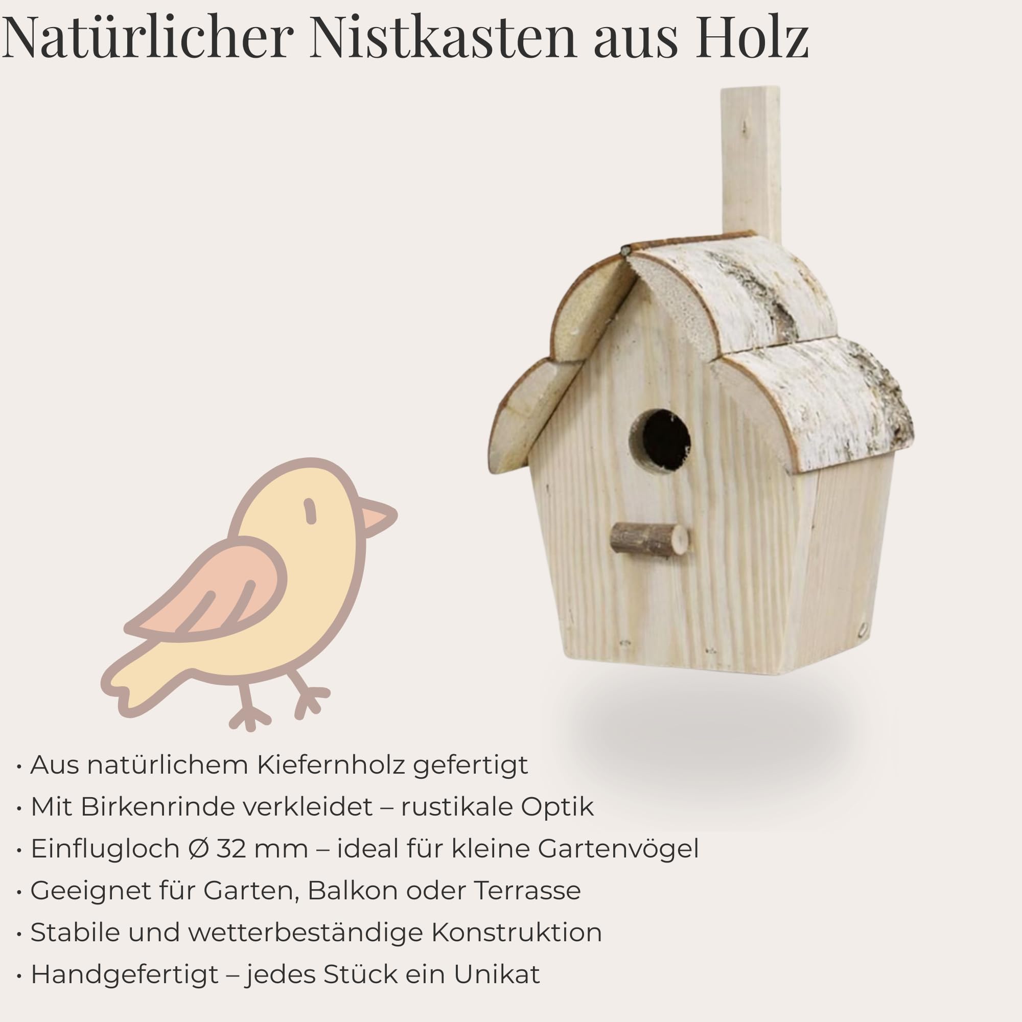 Nichoir pour Oiseaux, nichoir en Bois, nichoir en Bois 12 x 12 H 23/30 cm (32 mm)