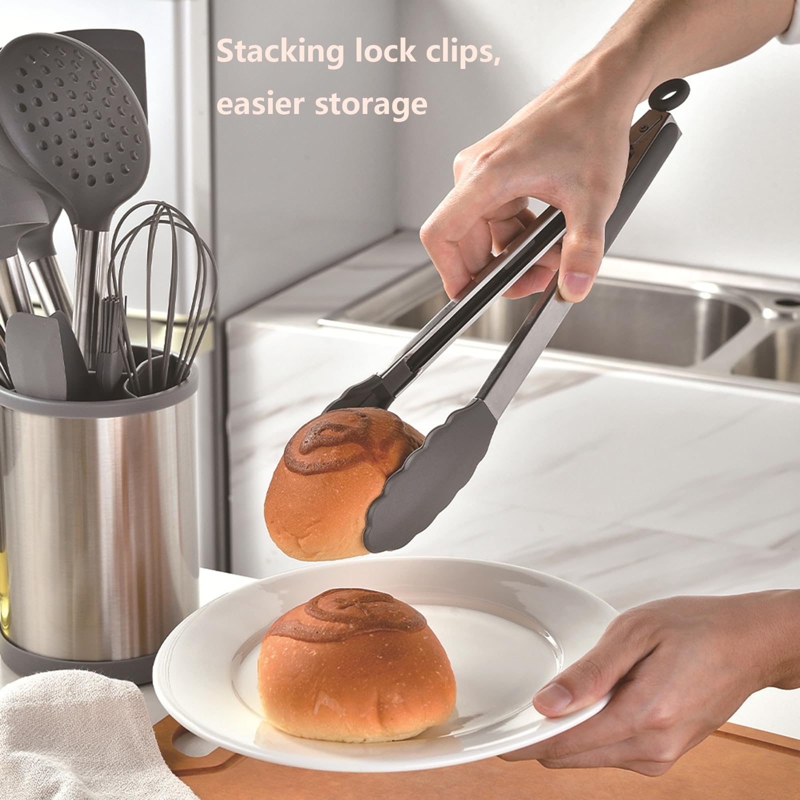 Generisch Kochutensilien Set, 12-teilig, Silikon und Edelstahl, hitzebeständig, spülmaschinenfest, inklusive Utensilienhalter, antihaft Kochen