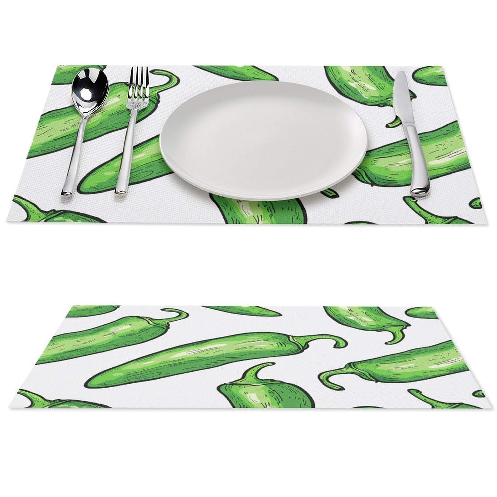 Sets de table de cuisine verts | Décoration peinte à la main pour vos fêtes