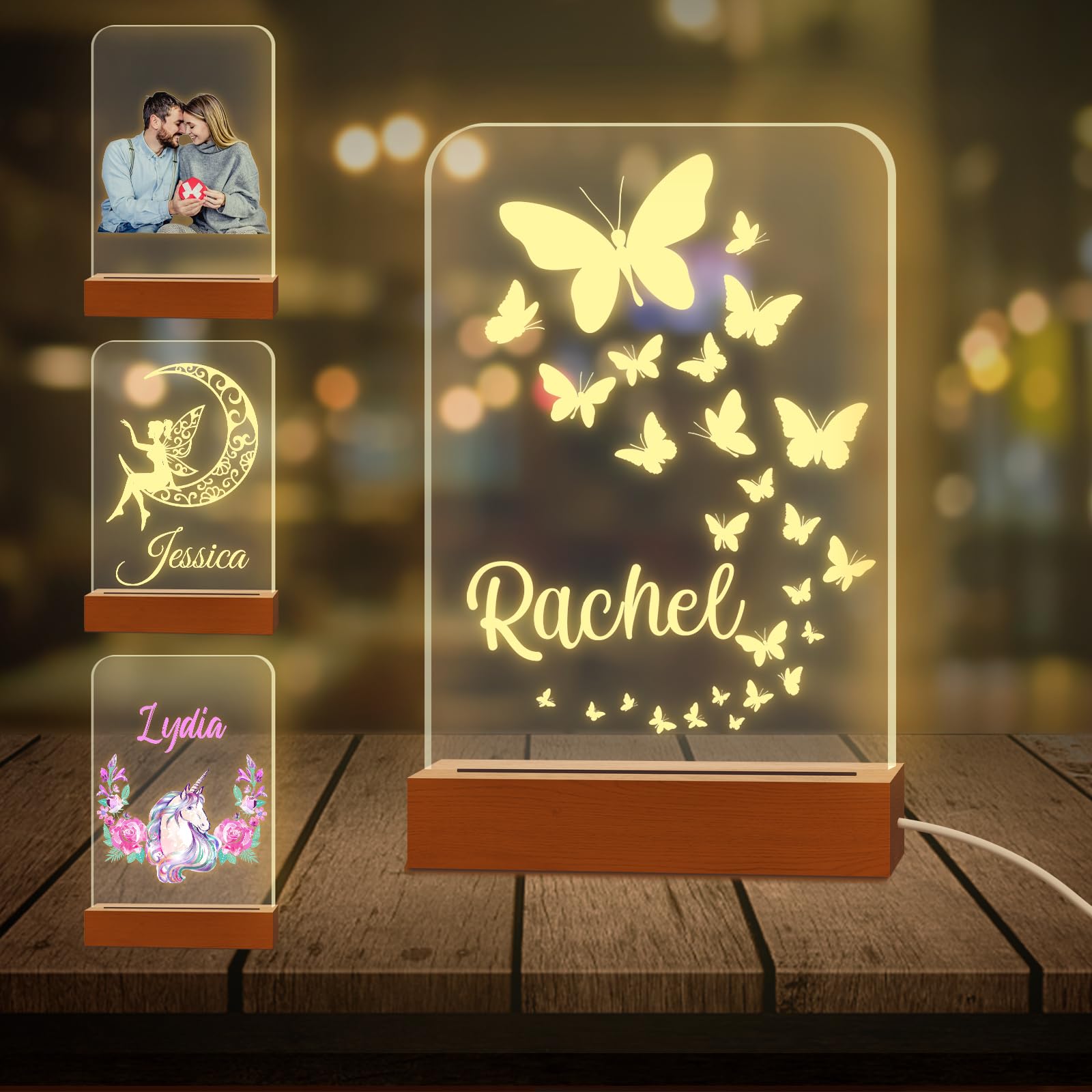 Aolun Personalized Night Light with Name Custom Acrylic Led Night Lamp with Base for Kid Boy Girl Room Decor