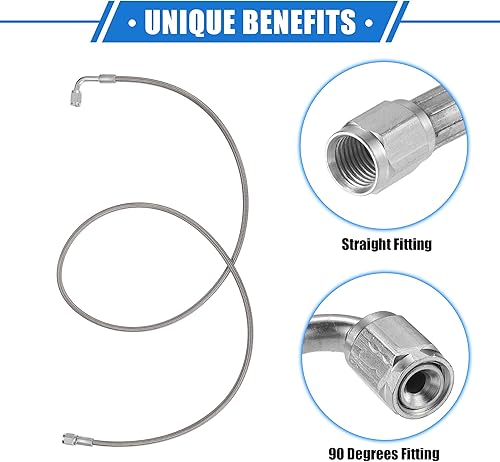 Vista 59 de AN3 - Línea de alimentación de aceite turbo de acero trenzado de 90 grados a extremo de manguera recto, turbocompresor remoto de 24 pulgadas, línea