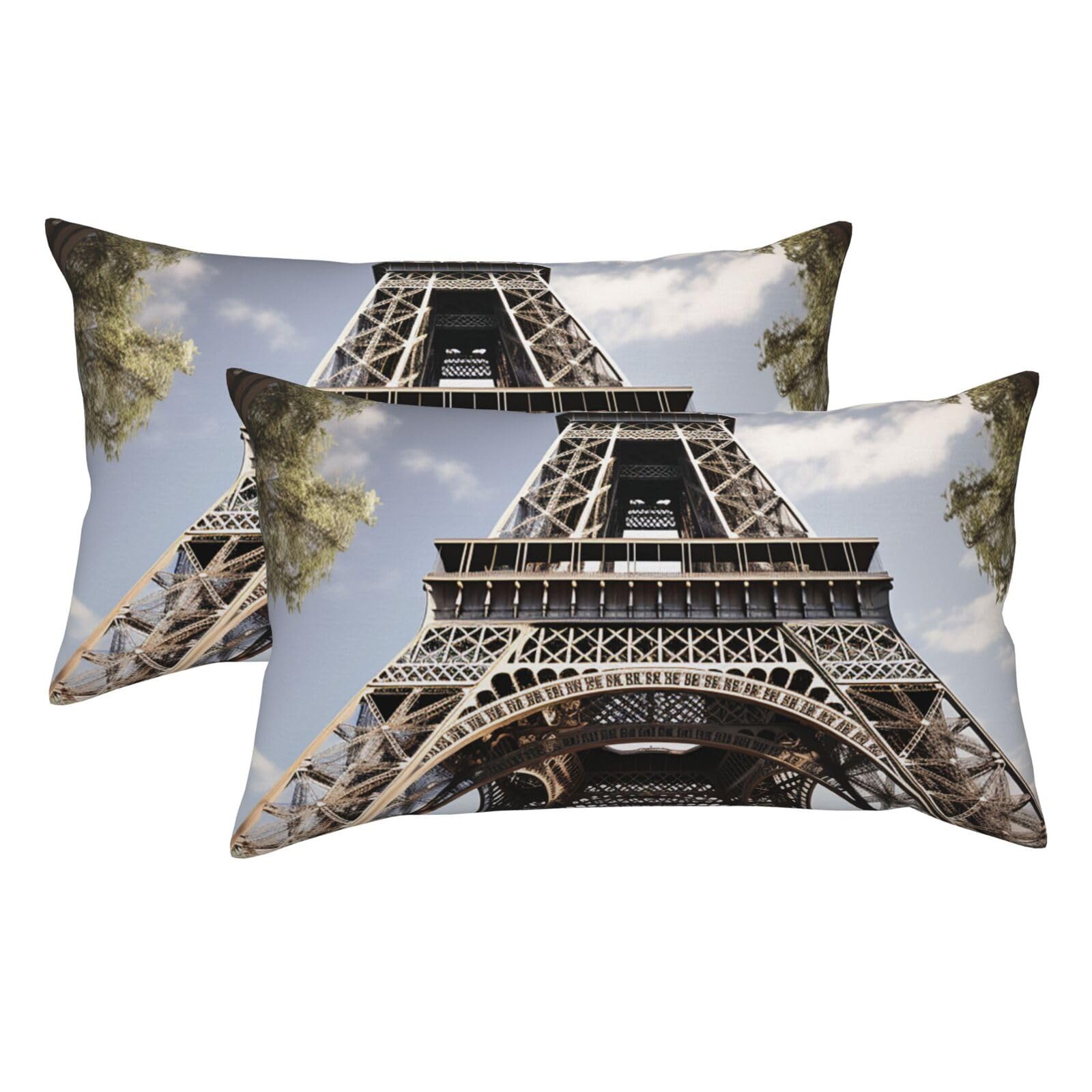 2 Pack King Pillow Cases with Hidden Zipper, Soft Breathable Pillow Covers for Hair and Skin, Eiffel Tower French Paris Monument Pillowcases 20"x36" Bed Pillow Protectors Cover for Sleeping Gifts