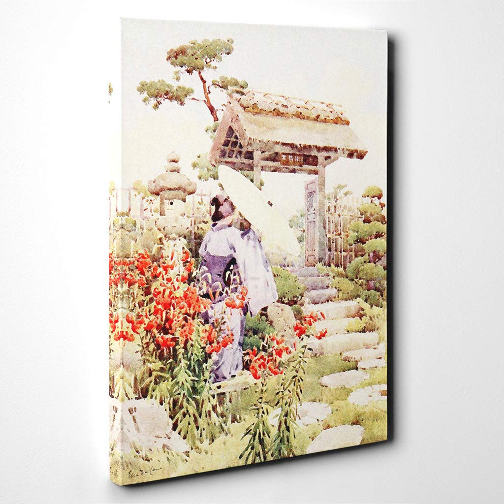 Ella Du Cane Japanese Oriental Tiger Lilies Canvas Print | Gallery Wrapped 30mm Frame Wall Art | 30x20 inches | Ready to Hang | Asian Animals Picture | Living Room Bedroom Lounge Office