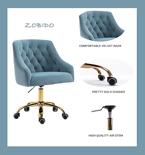 Miniatura 62 de ZOBIDO Cómoda silla de trabajo para la oficina en casa con ruedas, bonita y moderna tapizada de terciopelo con respaldo de concha, silla de