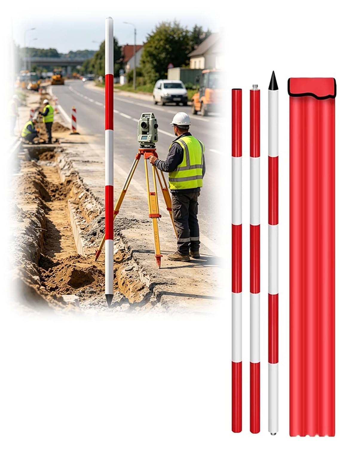 Wysoka dokładność Aluminiowy słup pomiarowy do oznakowania budowy na miejscu(300cm/118.1inch)