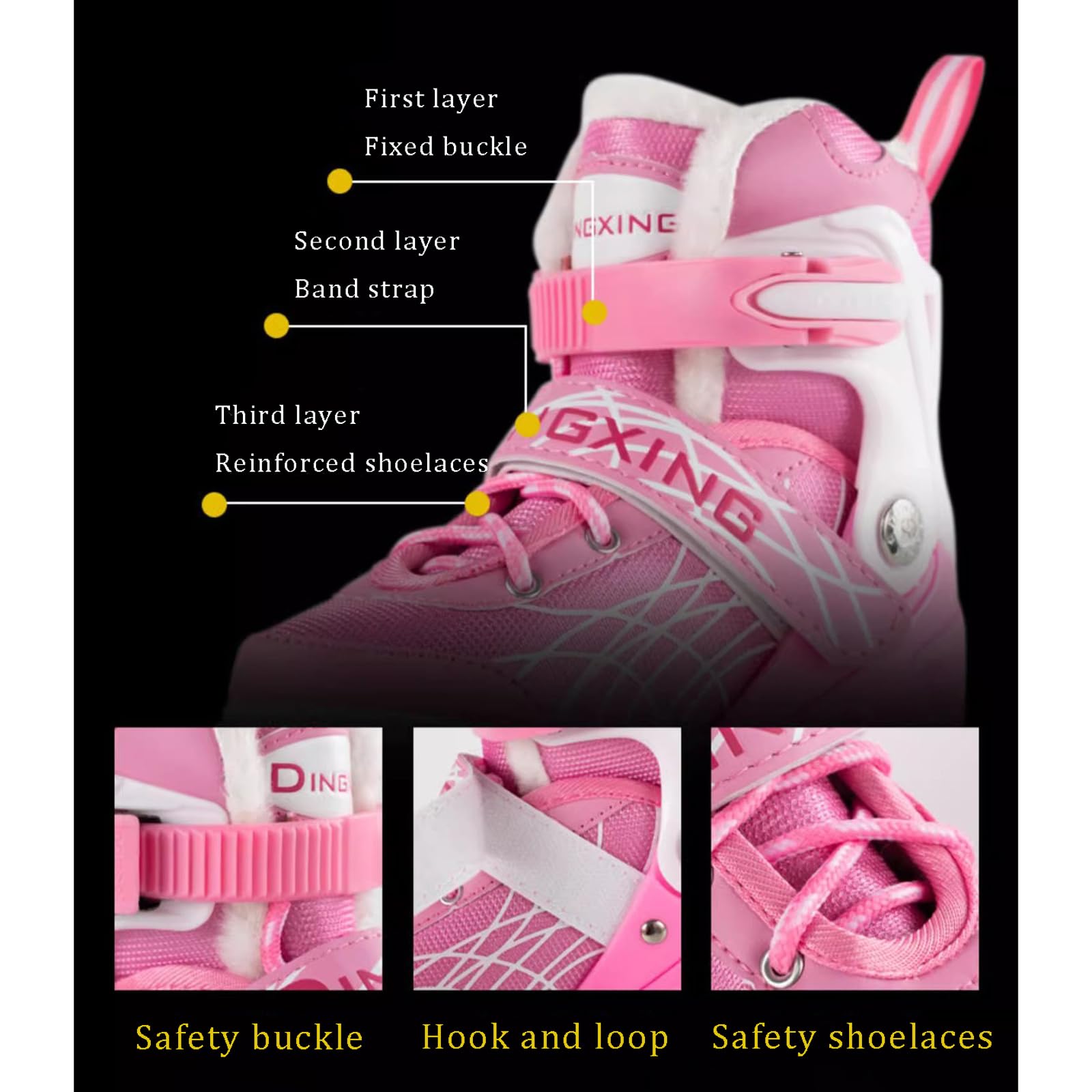 Patins à Glace pour Les Adolescent Garçon Fille,Chaussures de Patinage de Vitesse système de laçage Rapide et Boucle Push-Lock,Patins réglables en 4 Tailles,Idéal pour Les patinoires