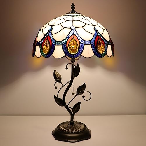 Miniatura 10 de Tiffany Lamp Pink Tulip Style Stained Glass Table Lamp Desk Bedside Reading Light 12X12X19 Inches with Metal Leaf Base Pink Tulip,Sea Blue Water